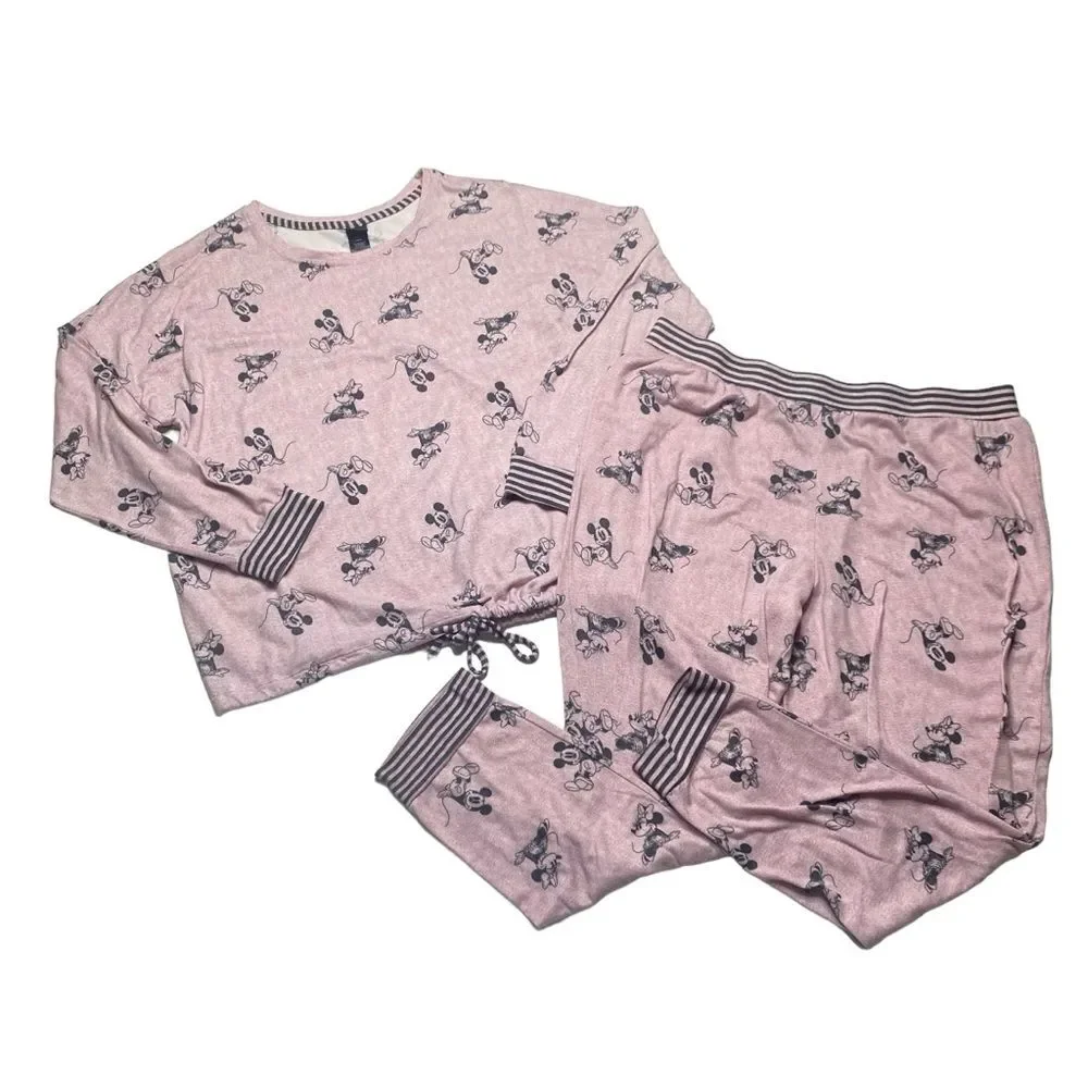 Disney Pajama Loungewear Set Mickey Minnie Mouse Soft Pink Women’s Sz XL - Picture 3 of 16